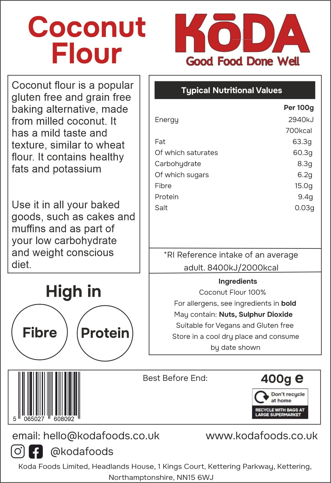 Coconut Flour 400g - Image 2